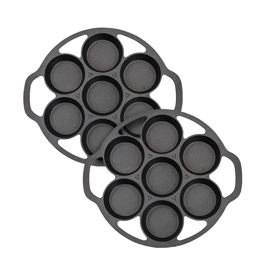 NNEAGS 2X 32cm Cast Iron Takoyaki Fry Pan Octopus Balls Maker 7 Hole Cavities Grill Mold-0