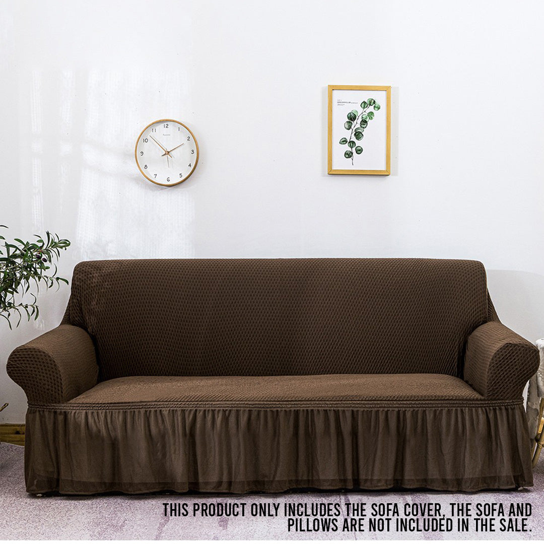 NNEAGS 3-Seater Coffee Sofa Cover with Ruffled Skirt Couch Protector High Stretch Lounge Slipcover Home Decor-1