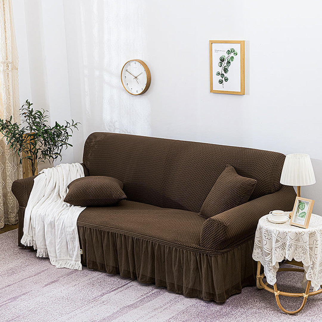 NNEAGS 3-Seater Coffee Sofa Cover with Ruffled Skirt Couch Protector High Stretch Lounge Slipcover Home Decor-2