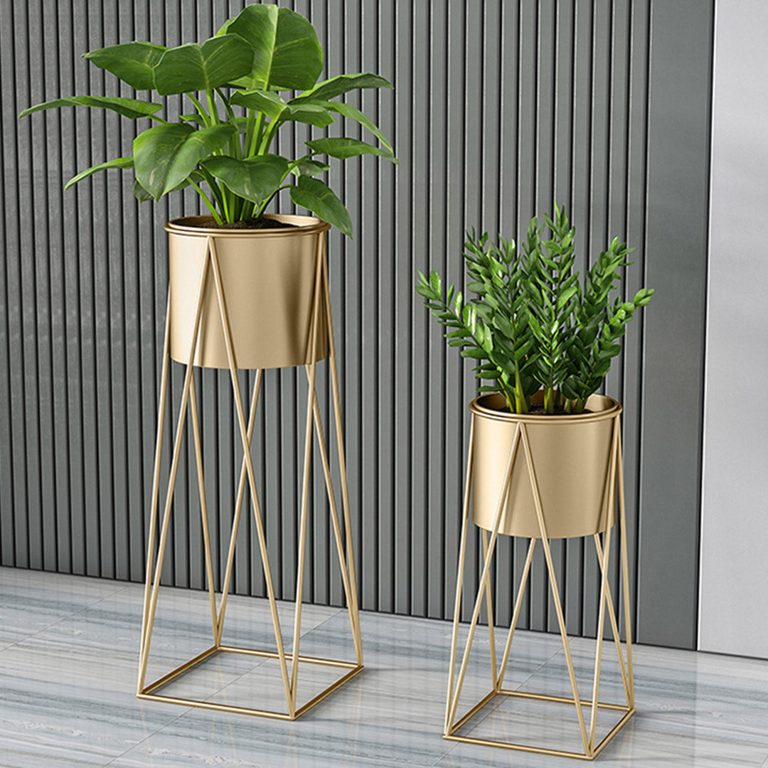 NNEAGS 2X 50cm Gold Metal Plant Stand with Gold Flower Pot Holder Corner Shelving Rack Indoor Display-2