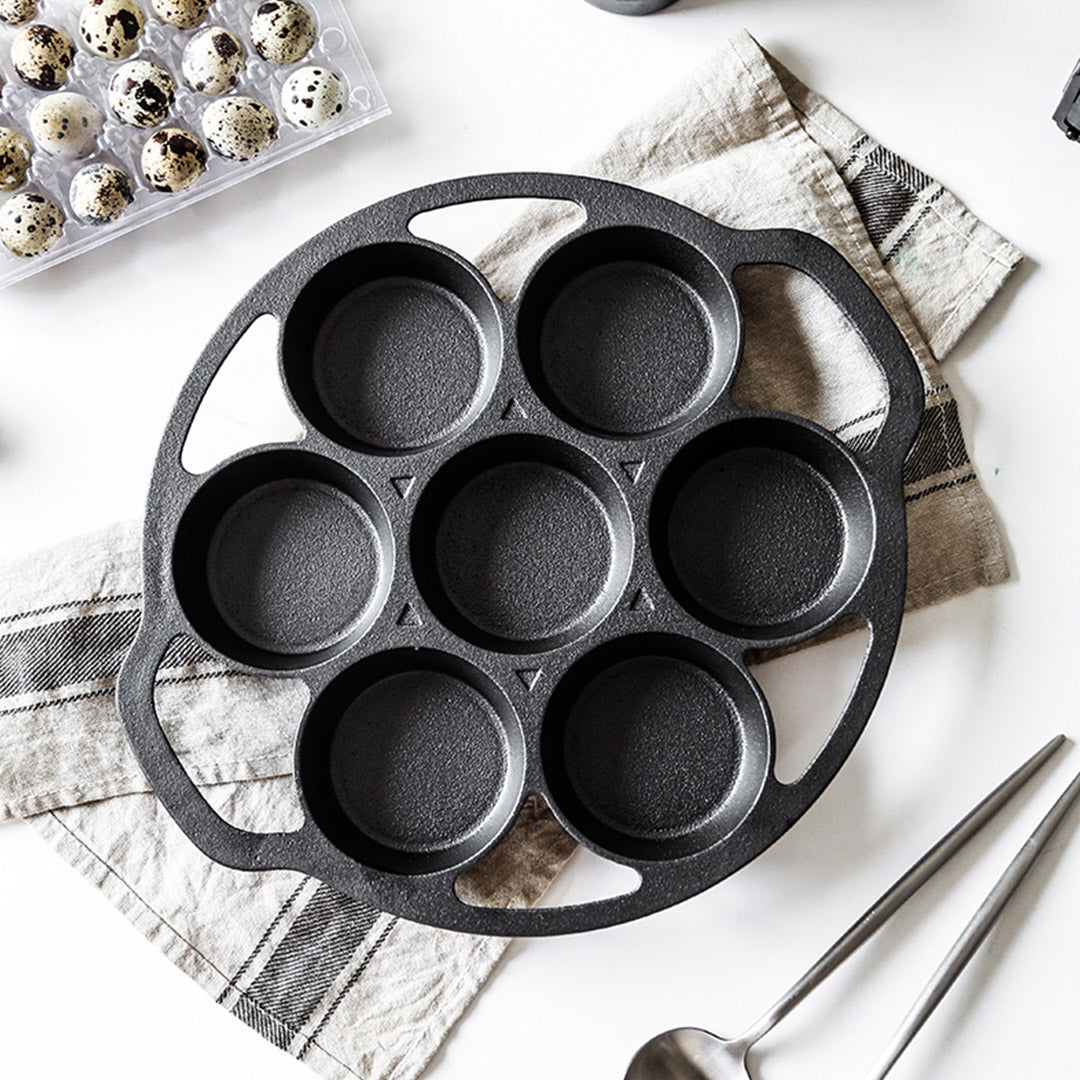 NNEAGS 2X 32cm Cast Iron Takoyaki Fry Pan Octopus Balls Maker 7 Hole Cavities Grill Mold-3