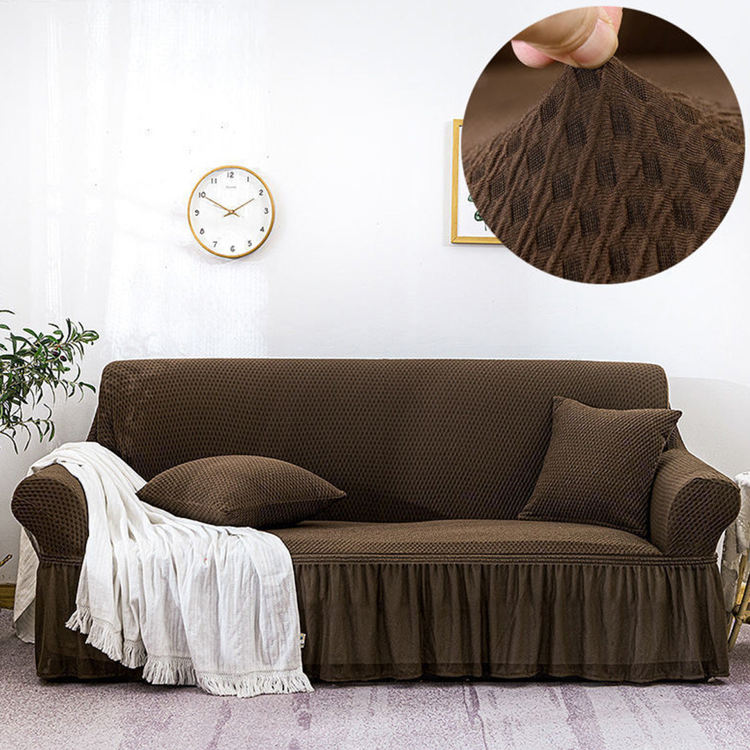 NNEAGS 3-Seater Coffee Sofa Cover with Ruffled Skirt Couch Protector High Stretch Lounge Slipcover Home Decor-3