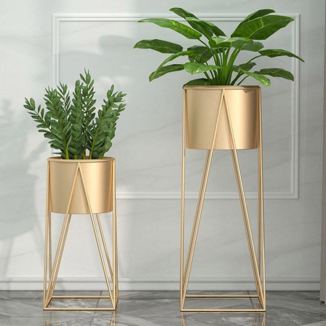 NNEAGS 2X 50cm Gold Metal Plant Stand with Gold Flower Pot Holder Corner Shelving Rack Indoor Display-3