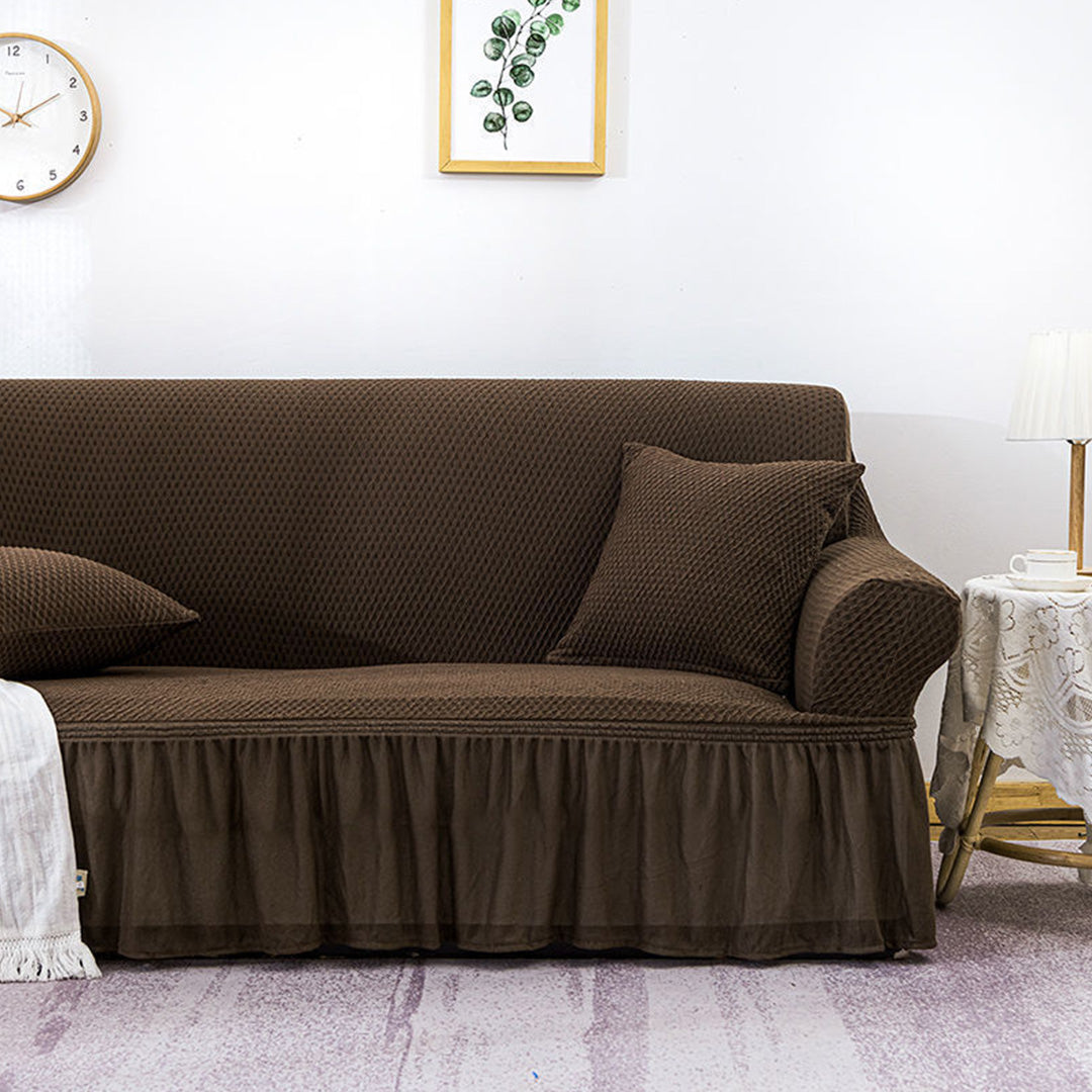 NNEAGS 3-Seater Coffee Sofa Cover with Ruffled Skirt Couch Protector High Stretch Lounge Slipcover Home Decor-4