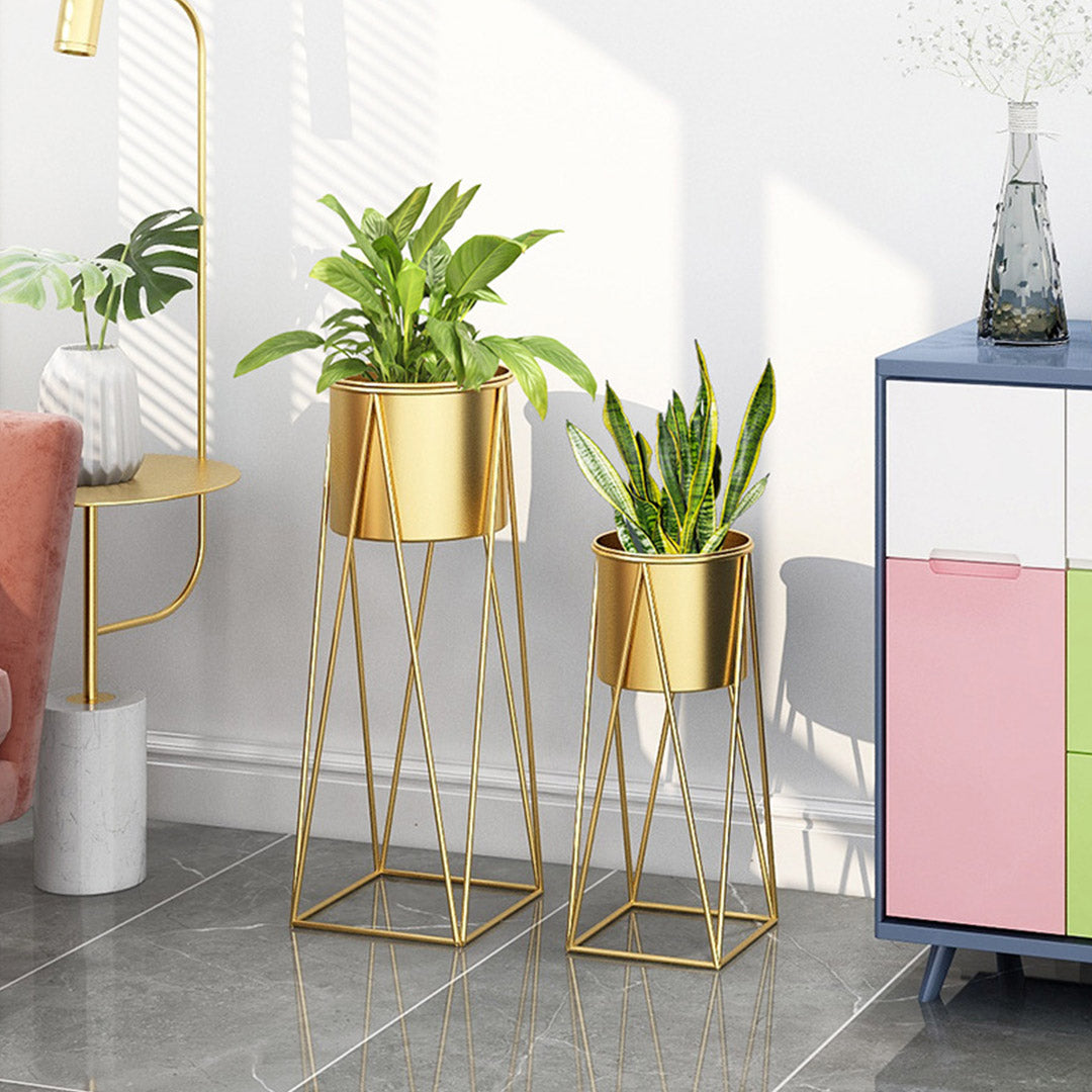 NNEAGS 2X 50cm Gold Metal Plant Stand with Gold Flower Pot Holder Corner Shelving Rack Indoor Display-4