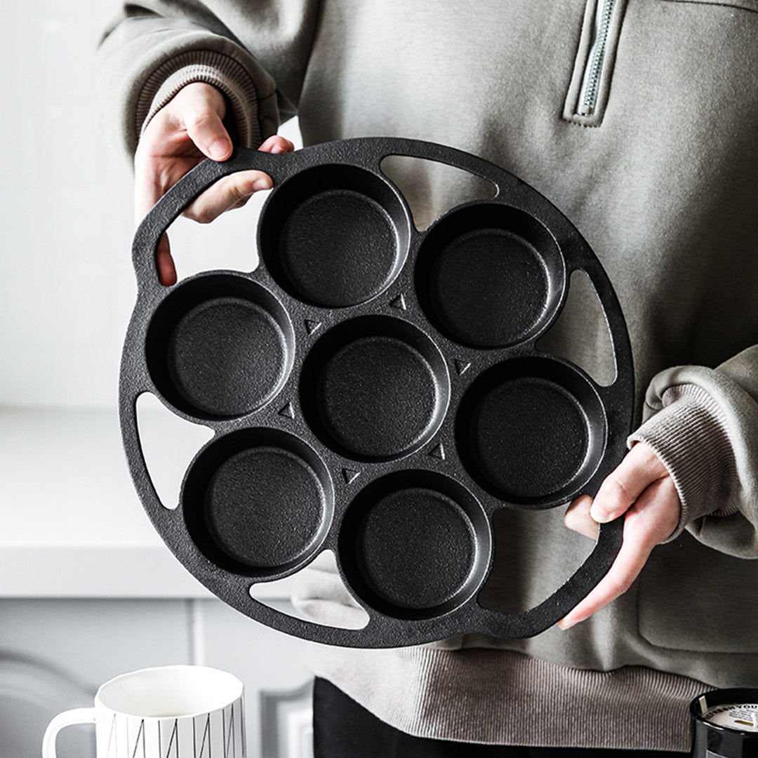 NNEAGS 2X 32cm Cast Iron Takoyaki Fry Pan Octopus Balls Maker 7 Hole Cavities Grill Mold-4
