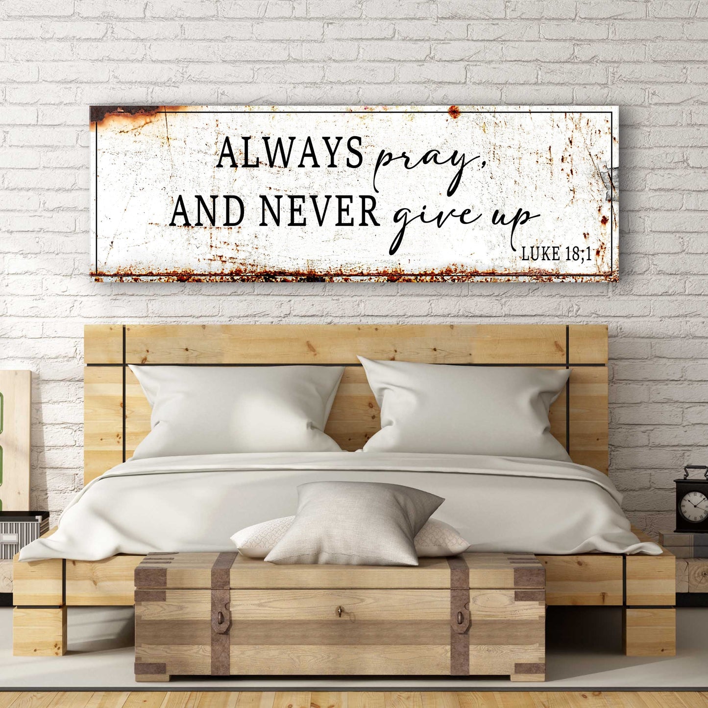 Cartel Decorativo de Fe – "Always Pray And Never Give Up" (Lucas 18:1)