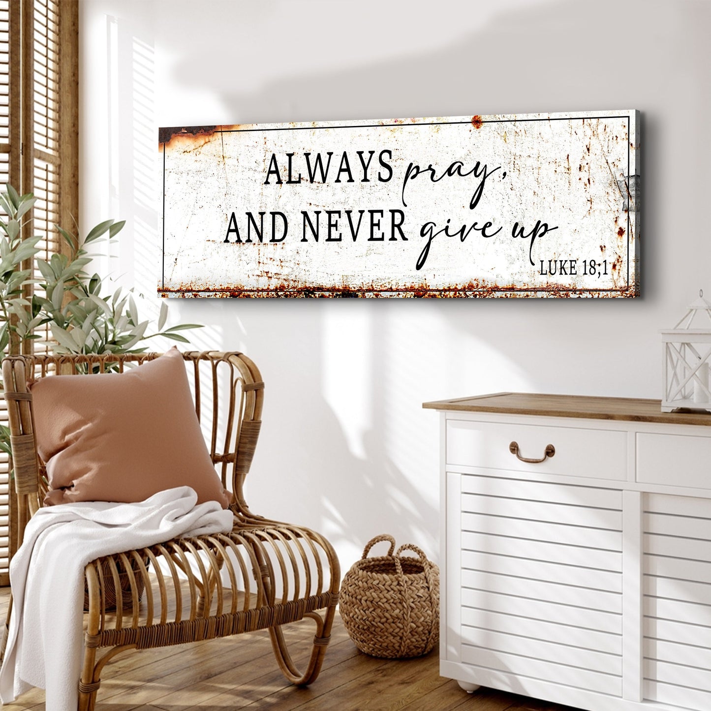 Cartel Decorativo de Fe – "Always Pray And Never Give Up" (Lucas 18:1)
