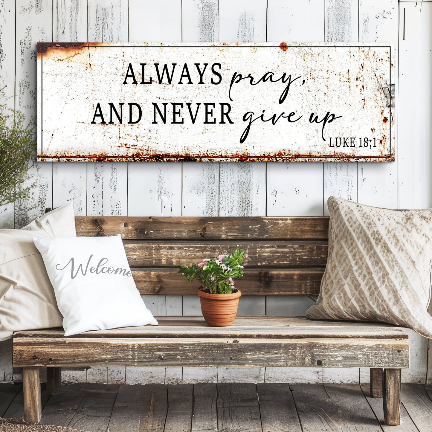 Cartel Decorativo de Fe – "Always Pray And Never Give Up" (Lucas 18:1)