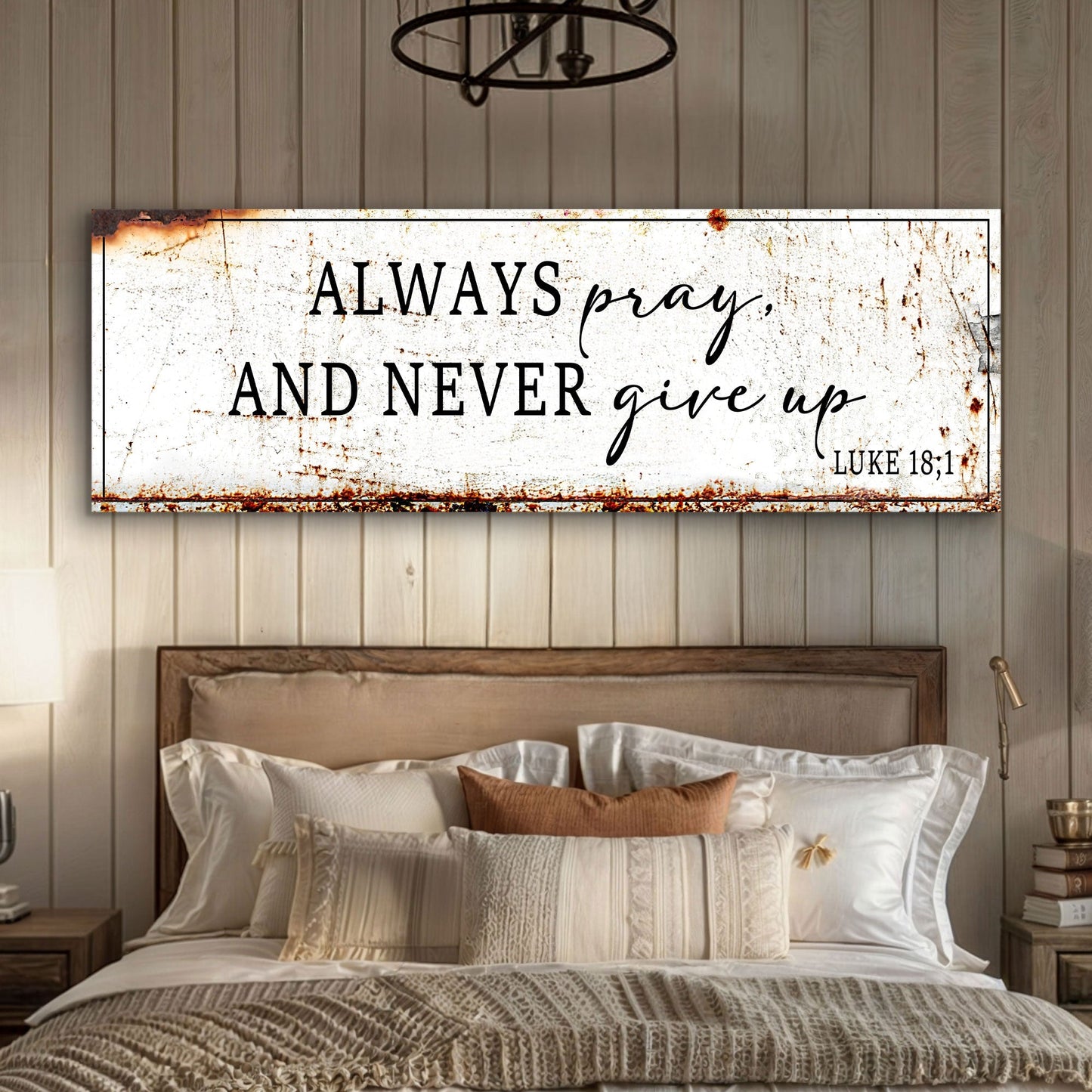 Cartel Decorativo de Fe – "Always Pray And Never Give Up" (Lucas 18:1)