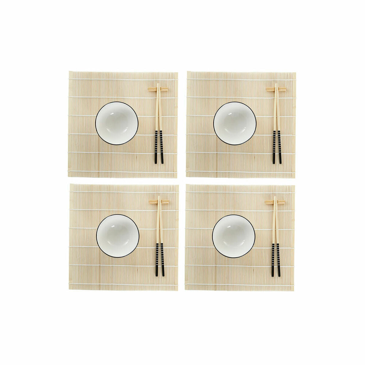 Set de Sushi DKD Home Decor – 16 Piezas de Bambú y Gres Blanco Estilo Oriental