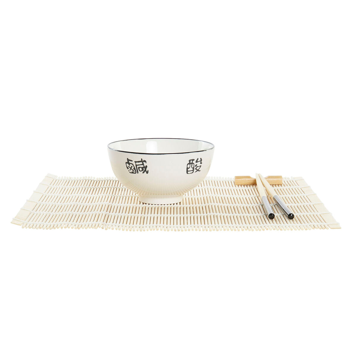 Set de Sushi DKD Home Decor – 16 Piezas de Bambú y Gres Blanco Estilo Oriental