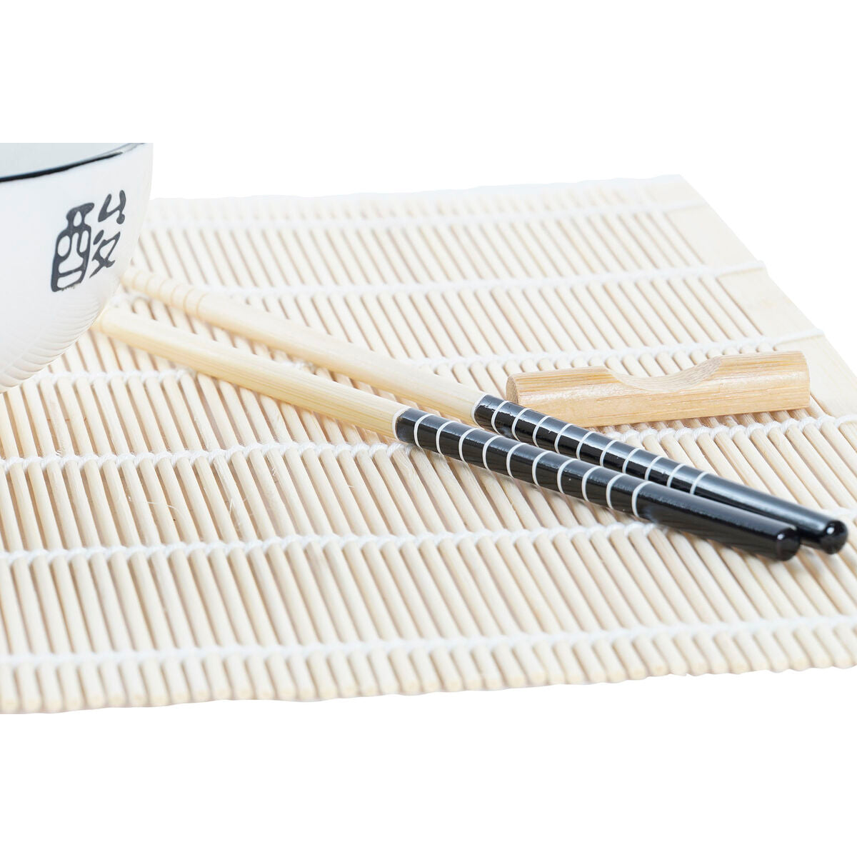 Set de Sushi DKD Home Decor – 16 Piezas de Bambú y Gres Blanco Estilo Oriental