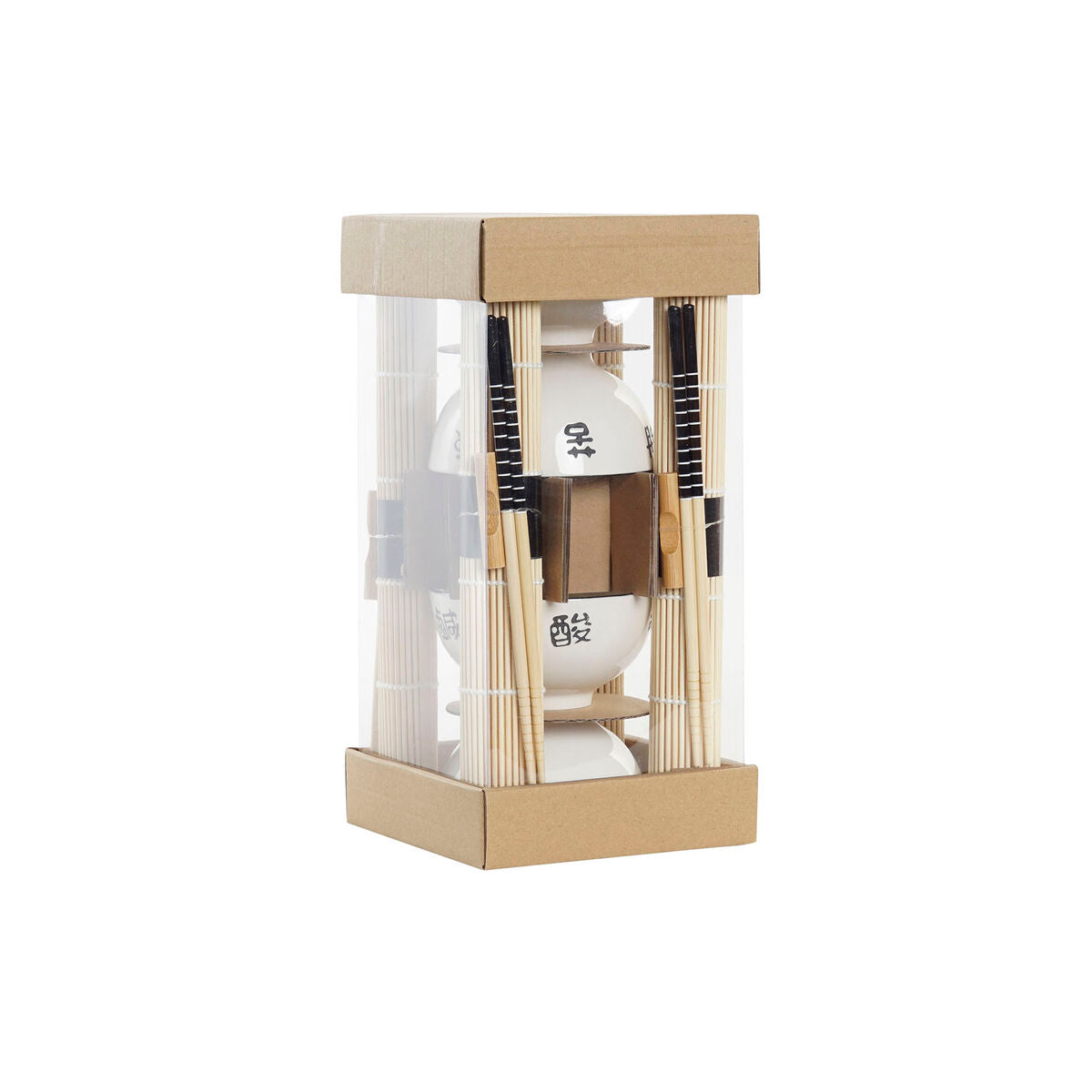 Set de Sushi DKD Home Decor – 16 Piezas de Bambú y Gres Blanco Estilo Oriental