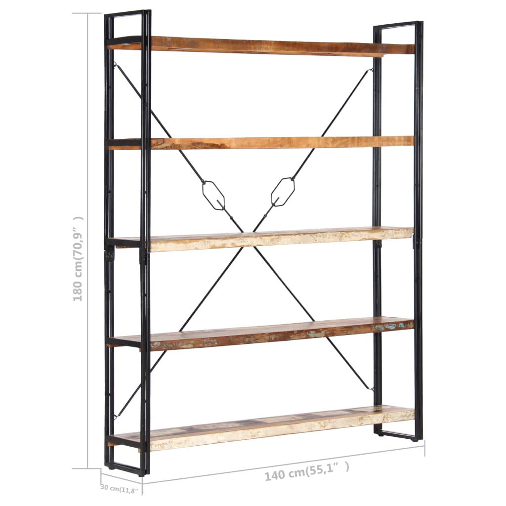 NNEVL 5-Tier Bookcase 140x30x180 cm Solid Reclaimed Wood-4