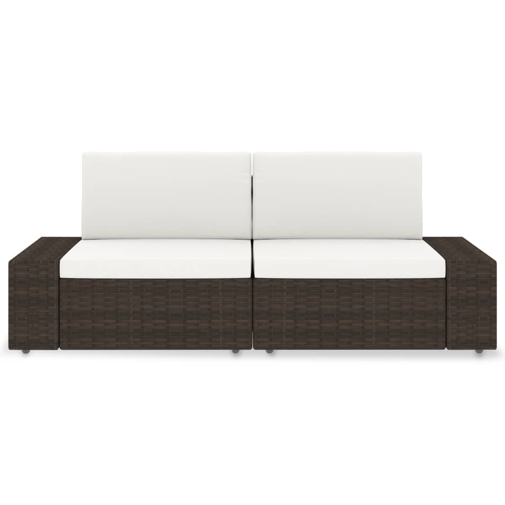 NNEVL Sectional Sofa 2-Seater Poly Rattan Brown-1