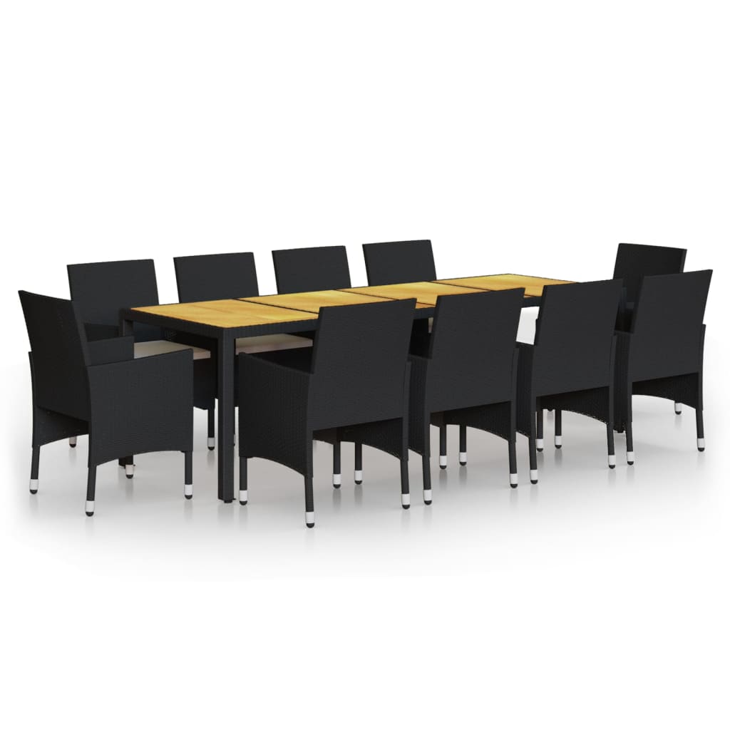 NNEVL 11 Piece Garden Dining Set Poly Rattan Black-1