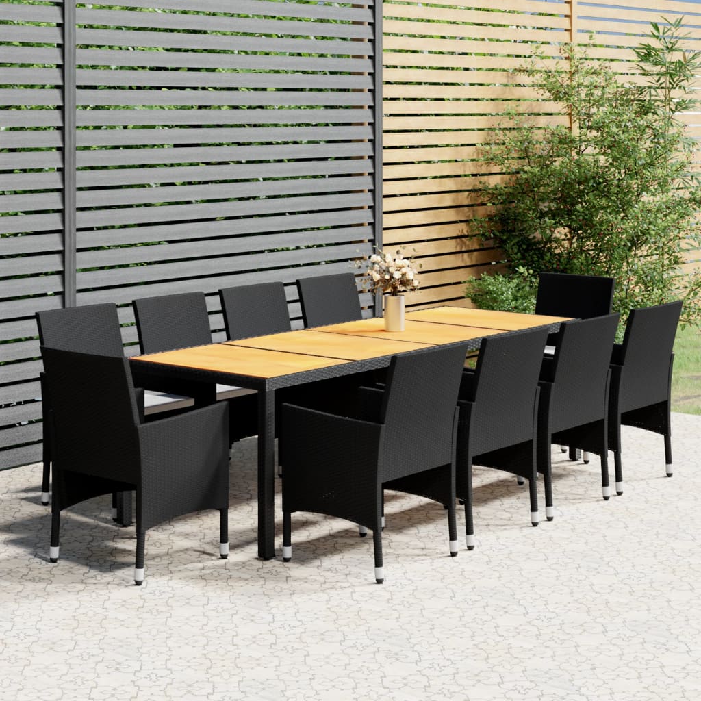 NNEVL 11 Piece Garden Dining Set Poly Rattan Black-0