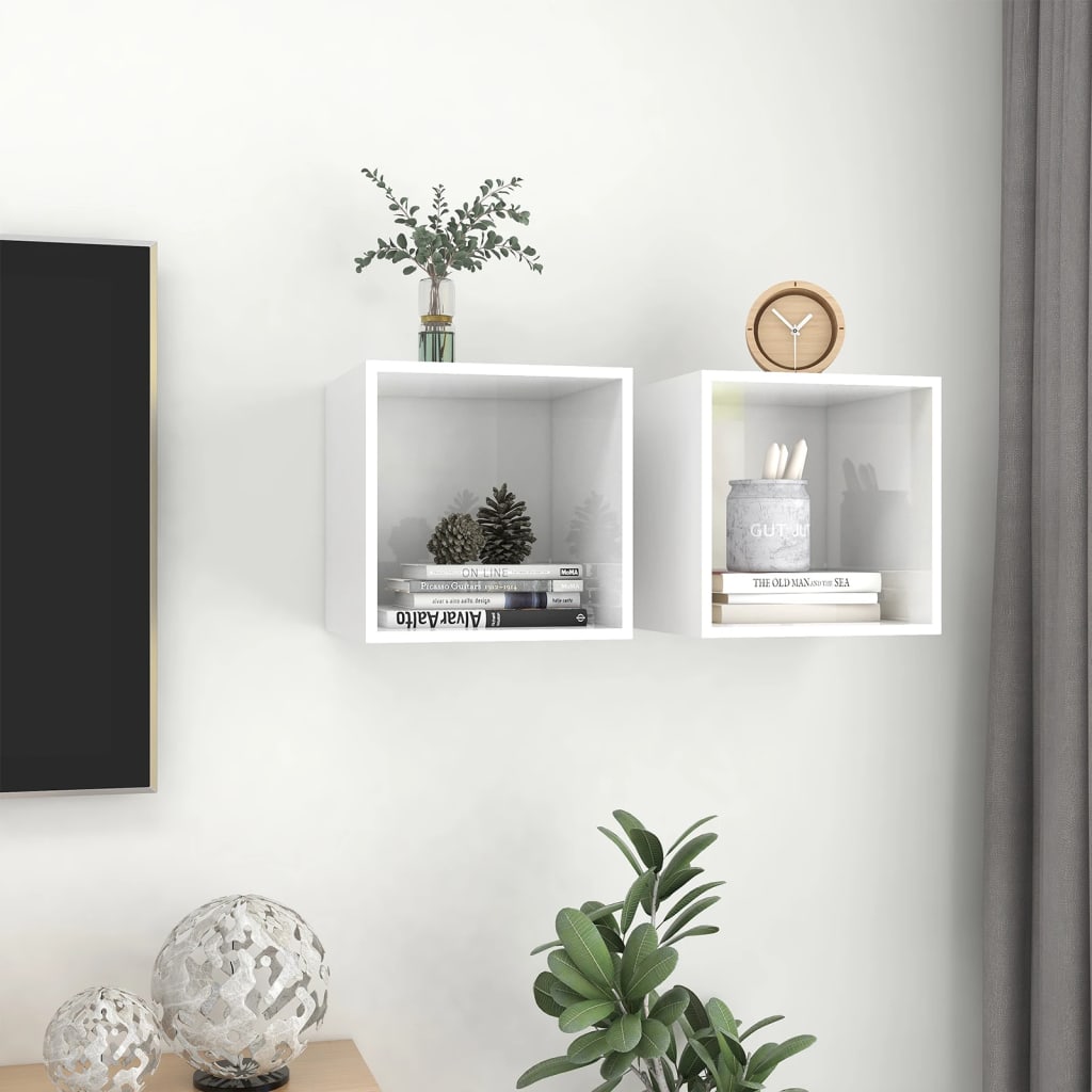 NNEVL Wall Cabinets 2 pcs High Gloss White 37x37x37 cm Chipboard-3