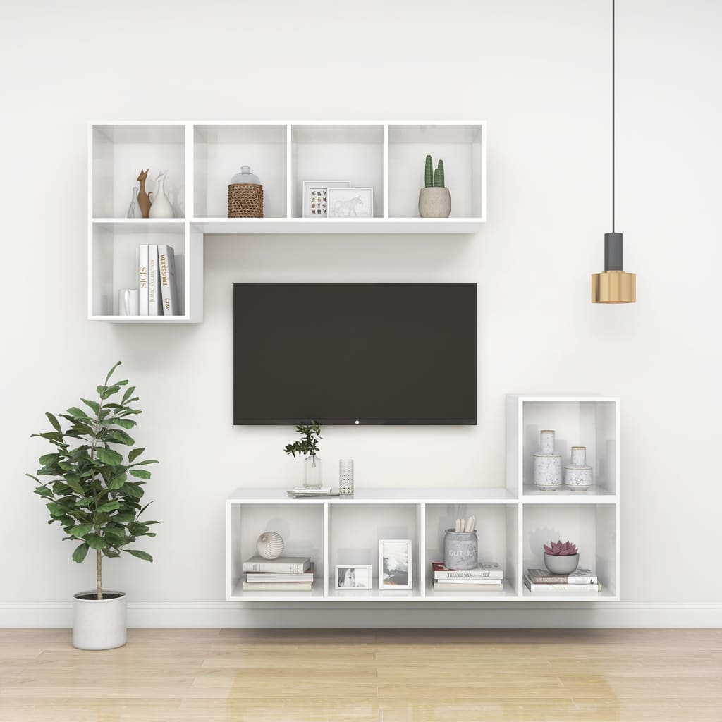 NNEVL Wall Cabinets 2 pcs High Gloss White 37x37x37 cm Chipboard-4