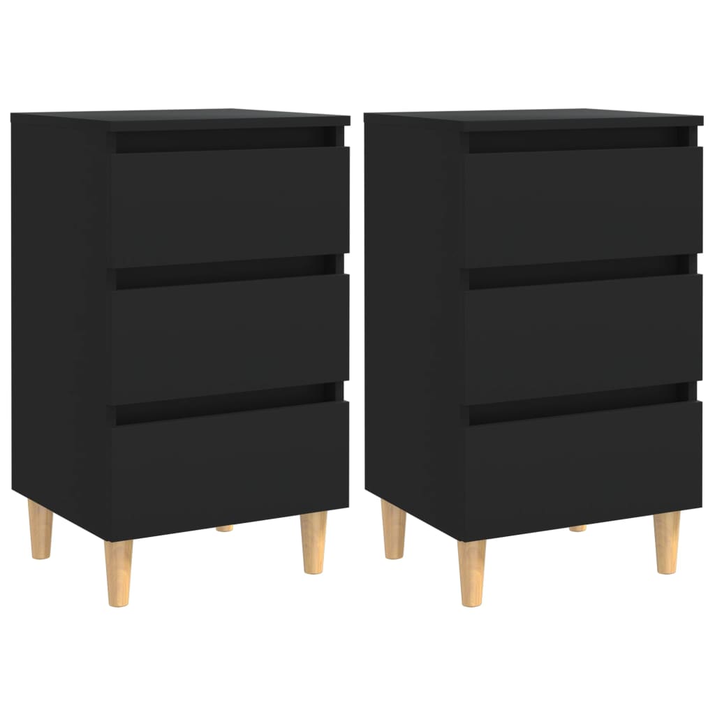 NNEVL Bed Cabinets with Solid Wood Legs 2 pcs Black 40x35x69 cm-0