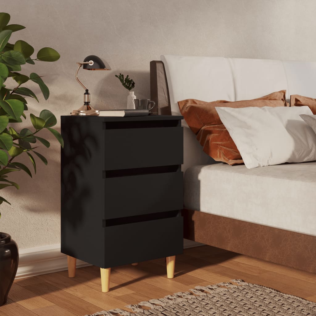 NNEVL Bed Cabinets with Solid Wood Legs 2 pcs Black 40x35x69 cm-1