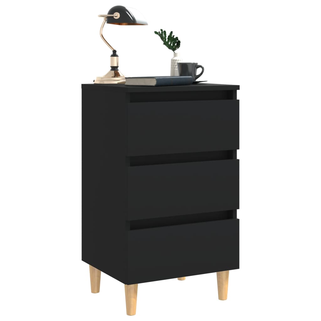 NNEVL Bed Cabinets with Solid Wood Legs 2 pcs Black 40x35x69 cm-2