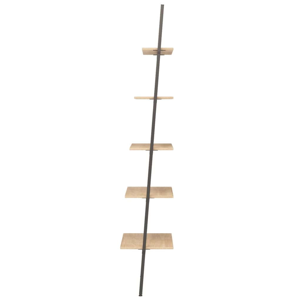 NNEVL 5-Tier Leaning Shelf Light Brown and Black 64x34x185.5 cm-3