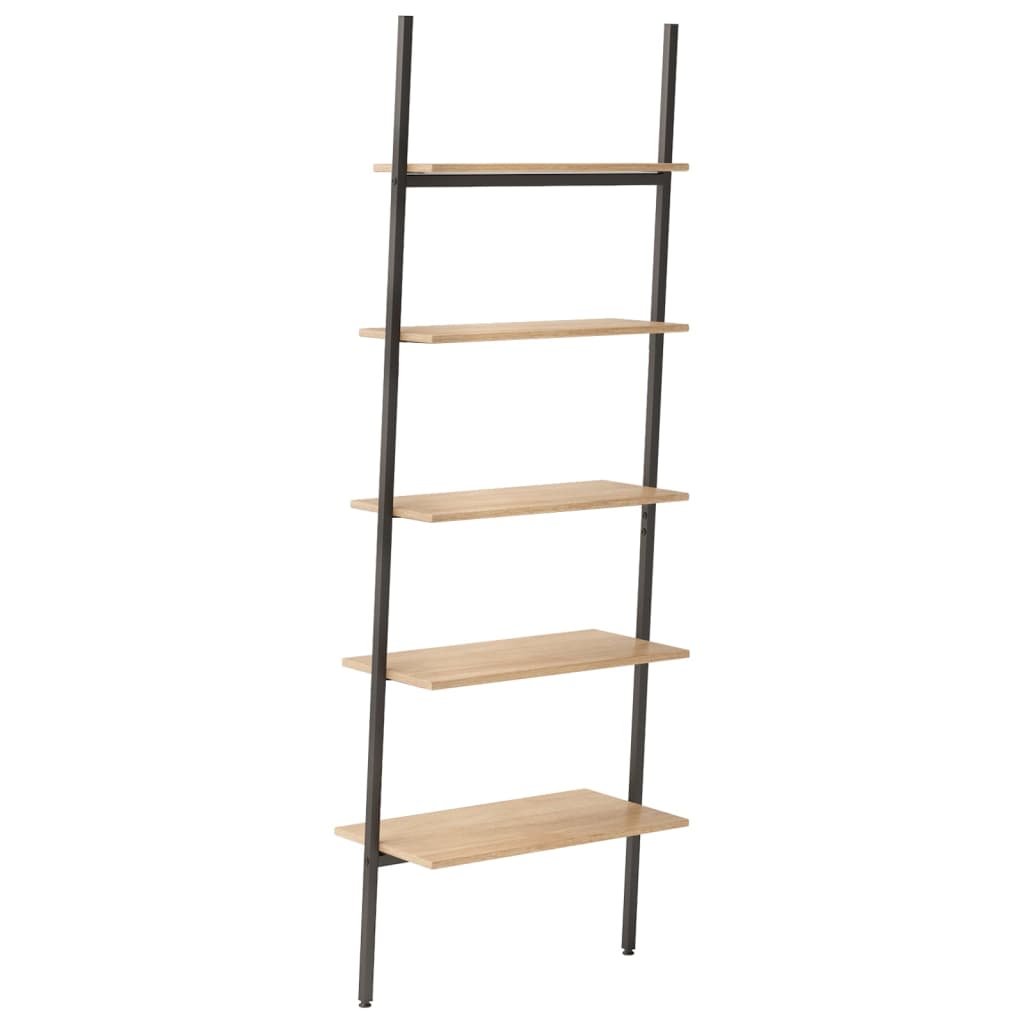 NNEVL 5-Tier Leaning Shelf Light Brown and Black 64x34x185.5 cm-4