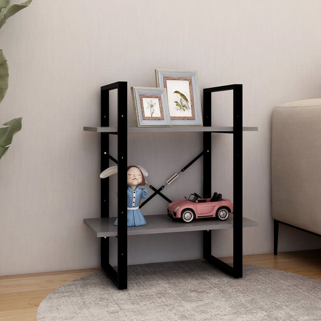 NNEVL 2-Tier Book Cabinet Grey 60x30x70 cm Solid Pine Wood-2
