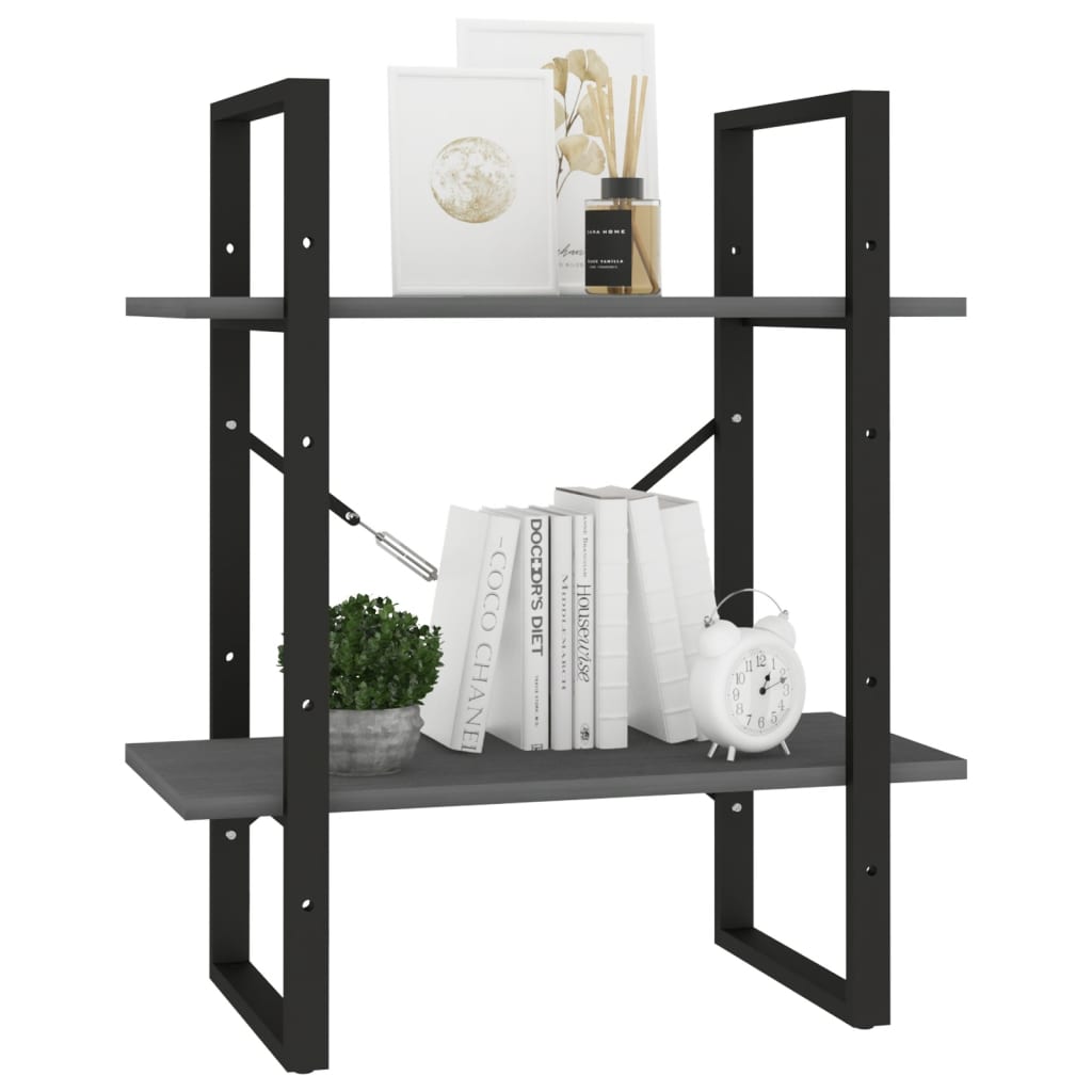 NNEVL 2-Tier Book Cabinet Grey 60x30x70 cm Solid Pine Wood-3