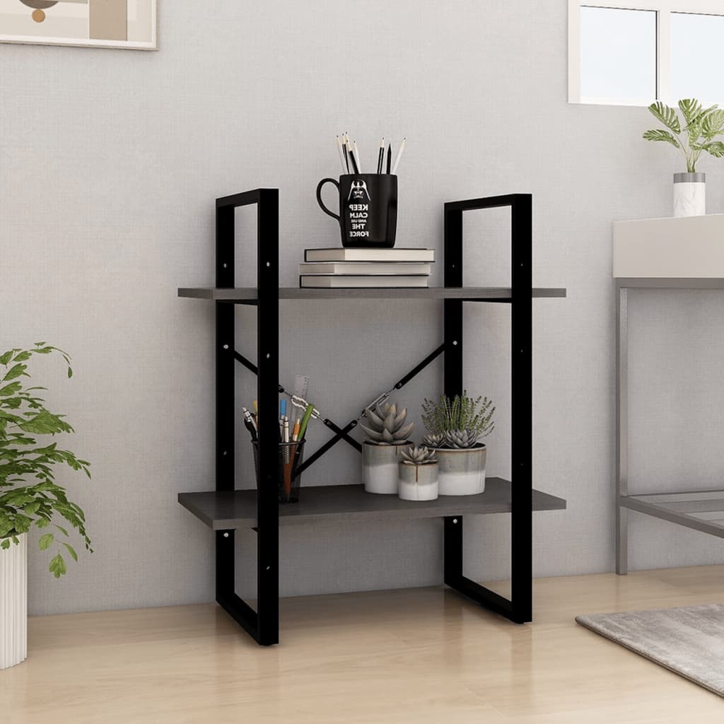 NNEVL 2-Tier Book Cabinet Grey 60x30x70 cm Solid Pine Wood-0