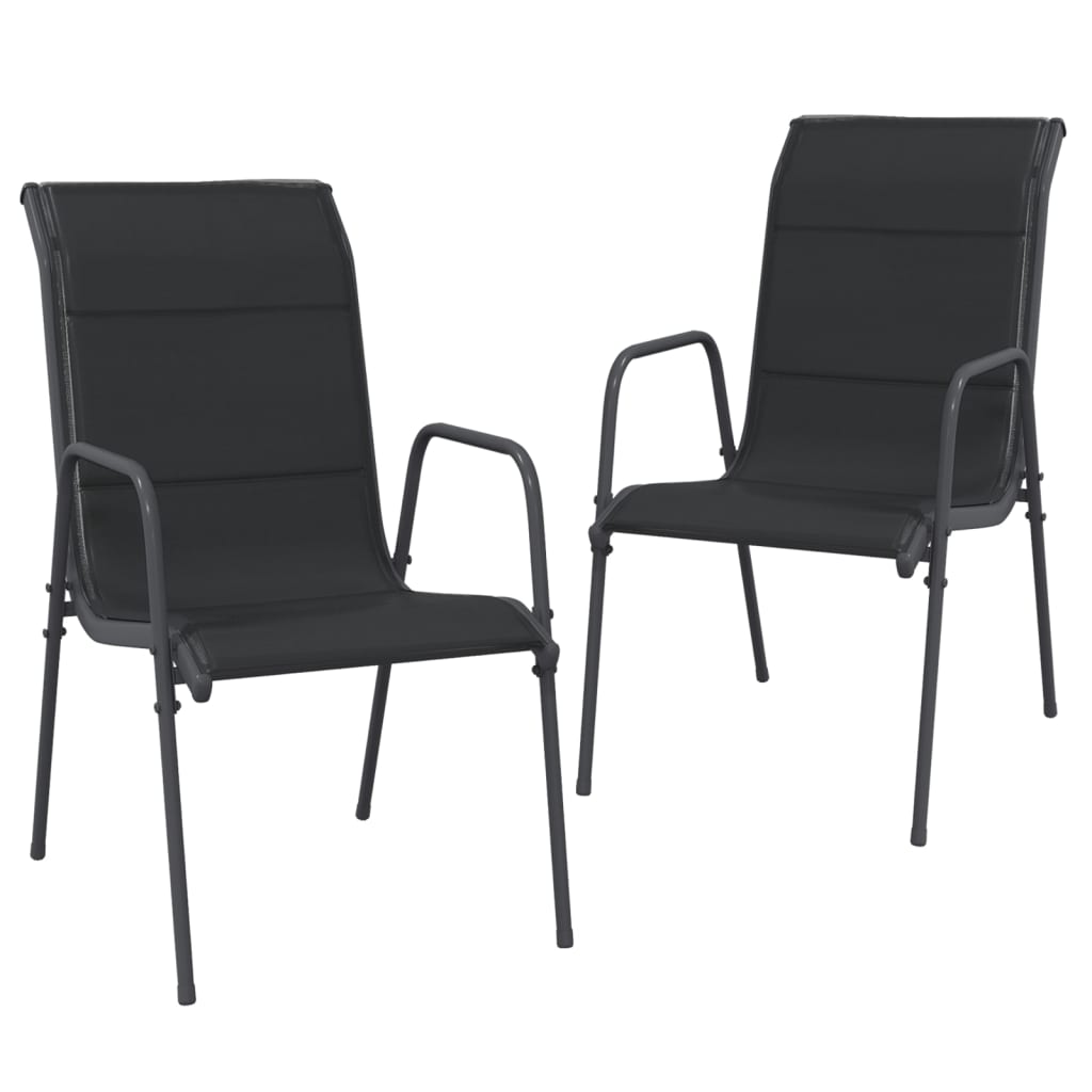 NNEVL Garden Chairs 2 pcs Steel and Textilene Black-1
