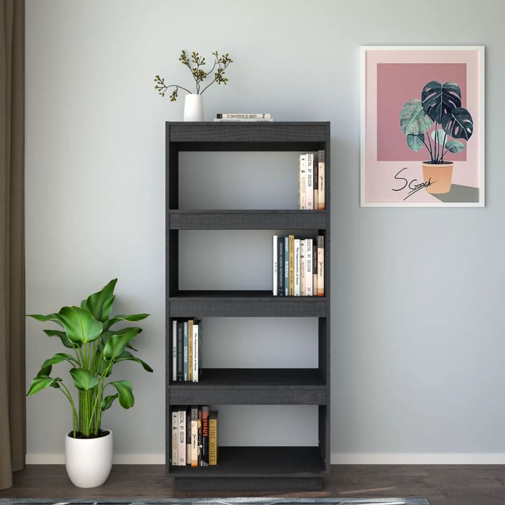 NNEVL Book Cabinet/Room Divider Grey 60x35x135 cm Solid Pinewood-2