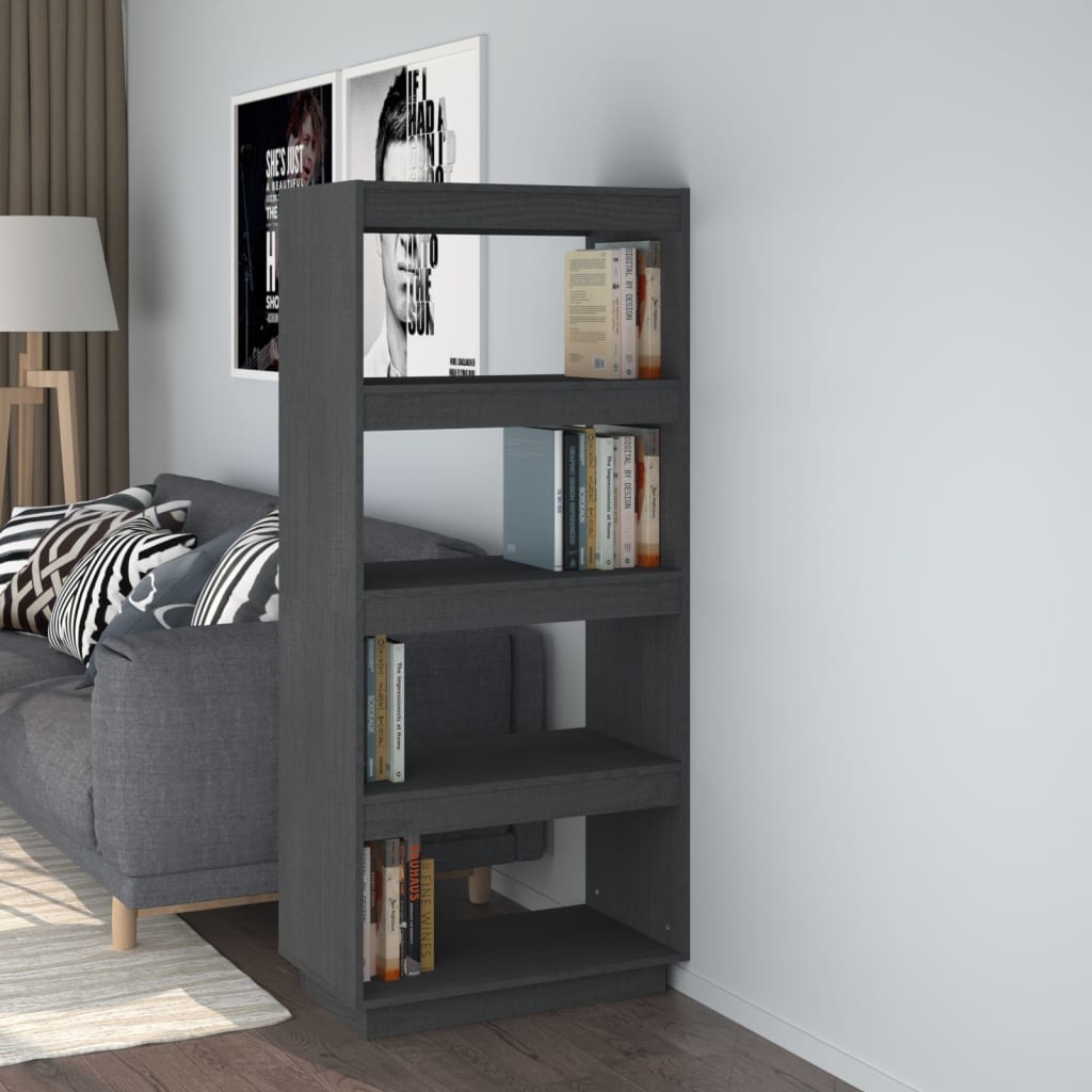 NNEVL Book Cabinet/Room Divider Grey 60x35x135 cm Solid Pinewood-0