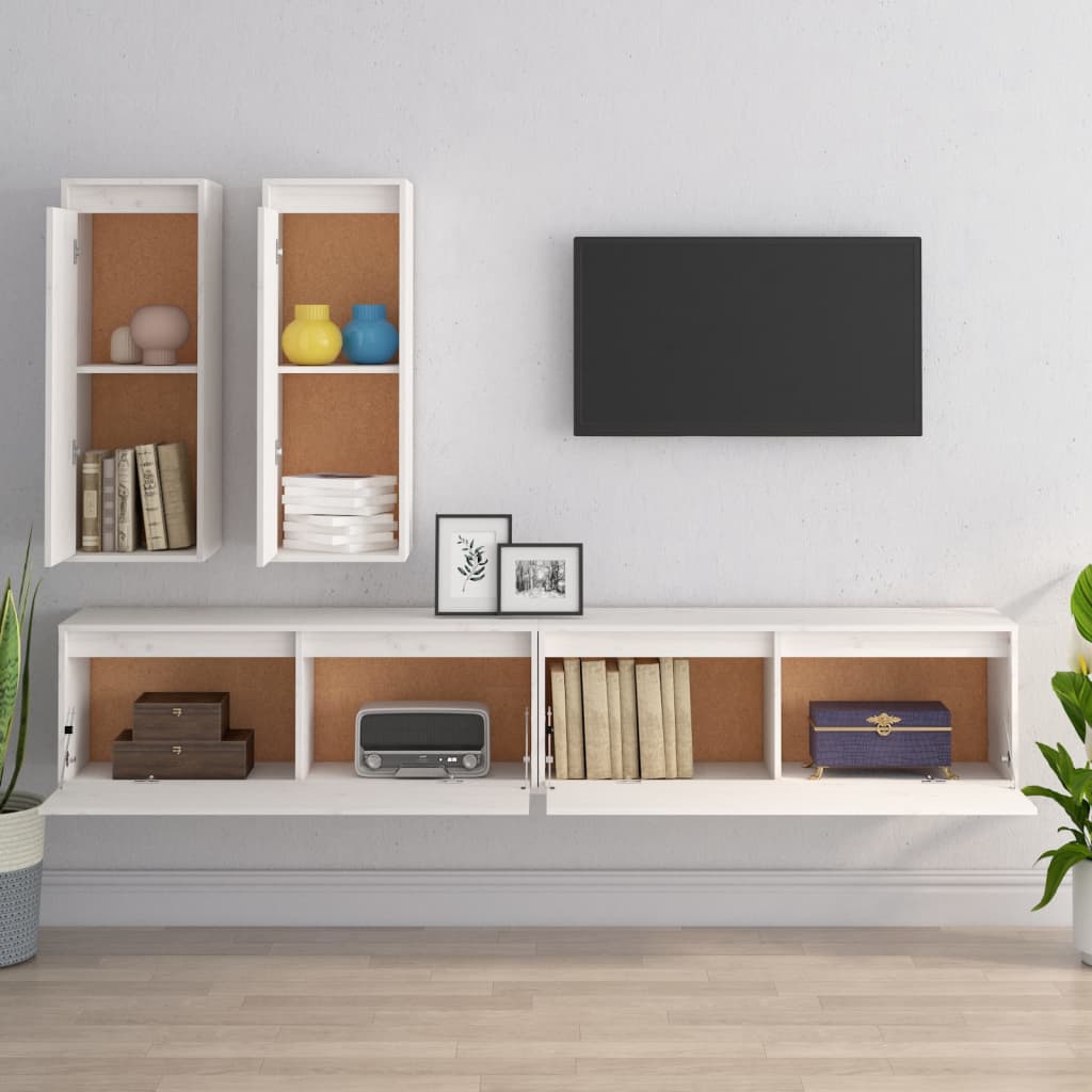 NNEVL TV Cabinets 4 pcs White Solid Wood Pine-2