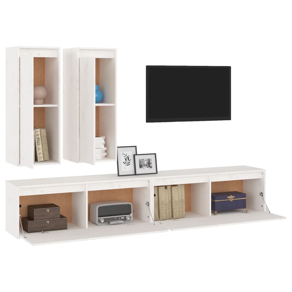 NNEVL TV Cabinets 4 pcs White Solid Wood Pine-3