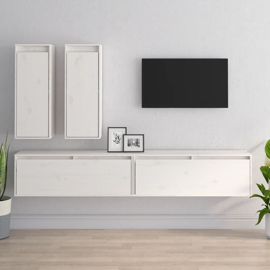 NNEVL TV Cabinets 4 pcs White Solid Wood Pine-0
