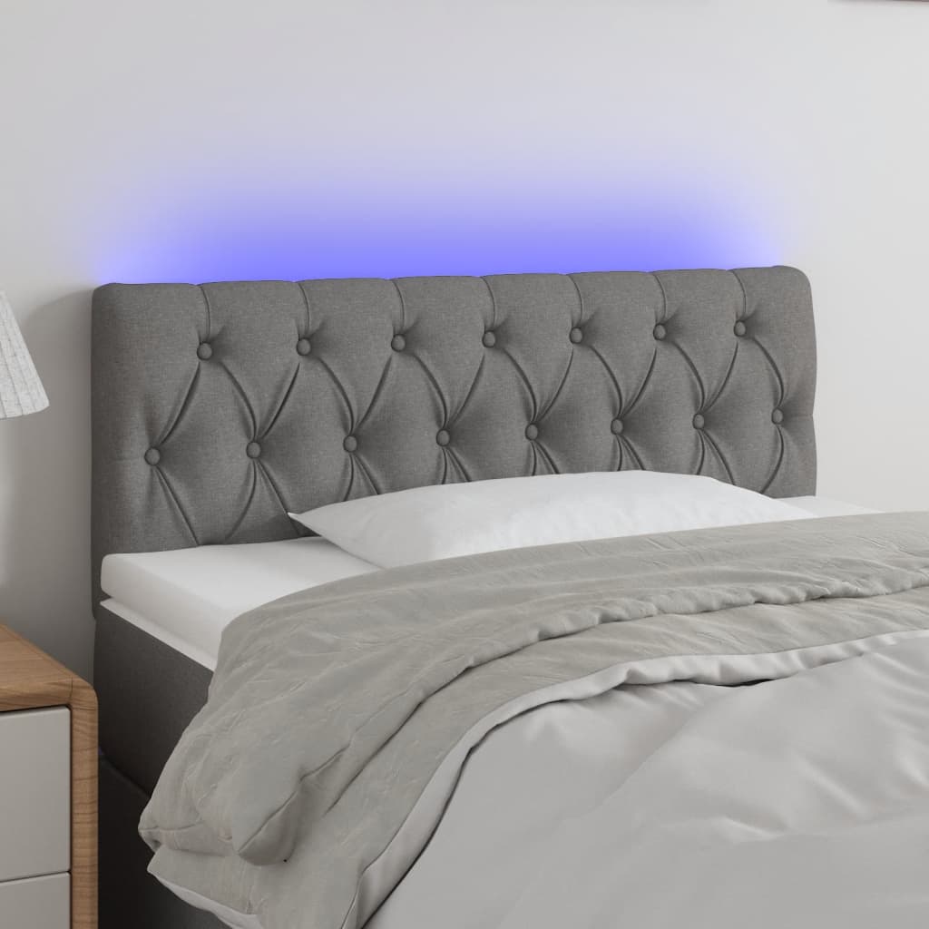 NNEVL LED Headboard Dark Grey 100x7x78/88 cm Fabric-0
