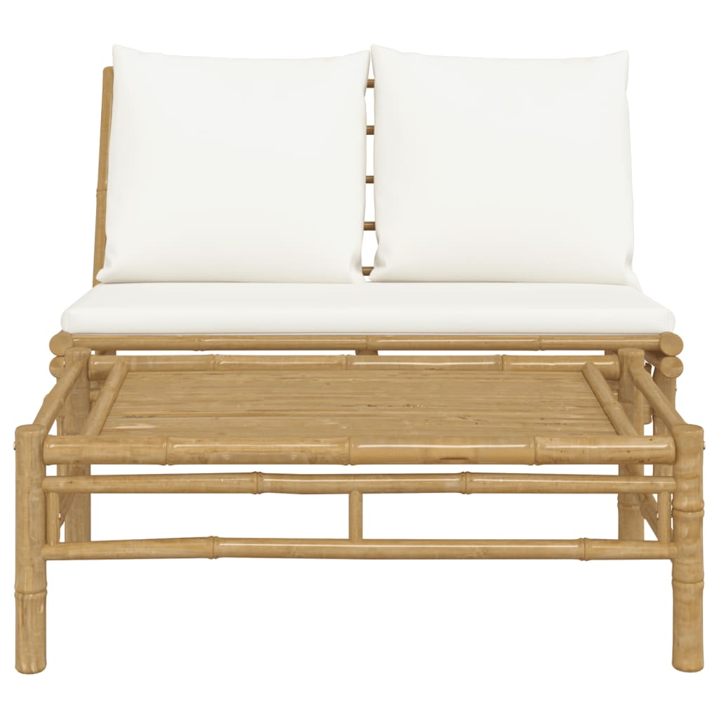 NNEVL 2 Piece Garden Lounge Set with Cream White Cushions Bamboo-2