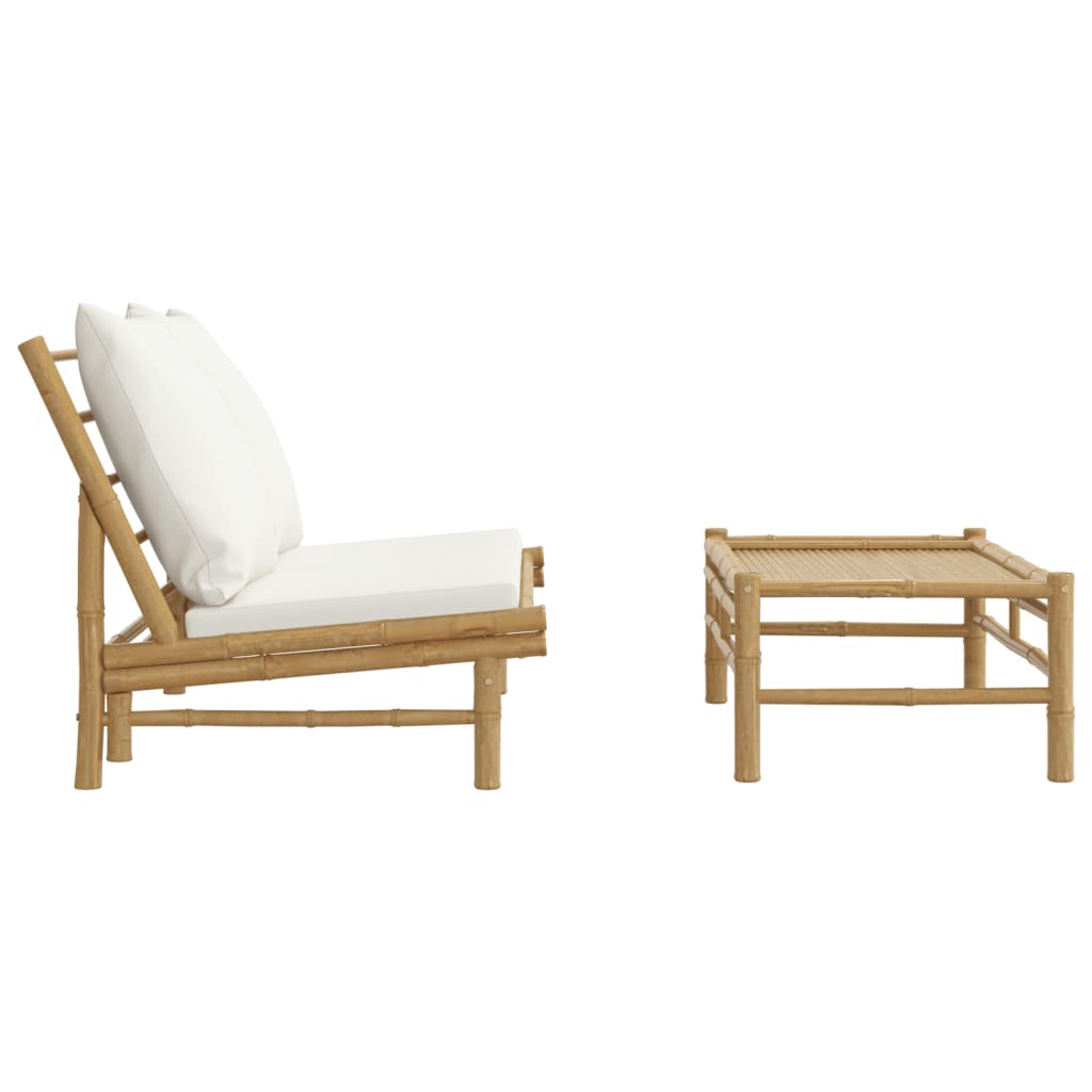 NNEVL 2 Piece Garden Lounge Set with Cream White Cushions Bamboo-3