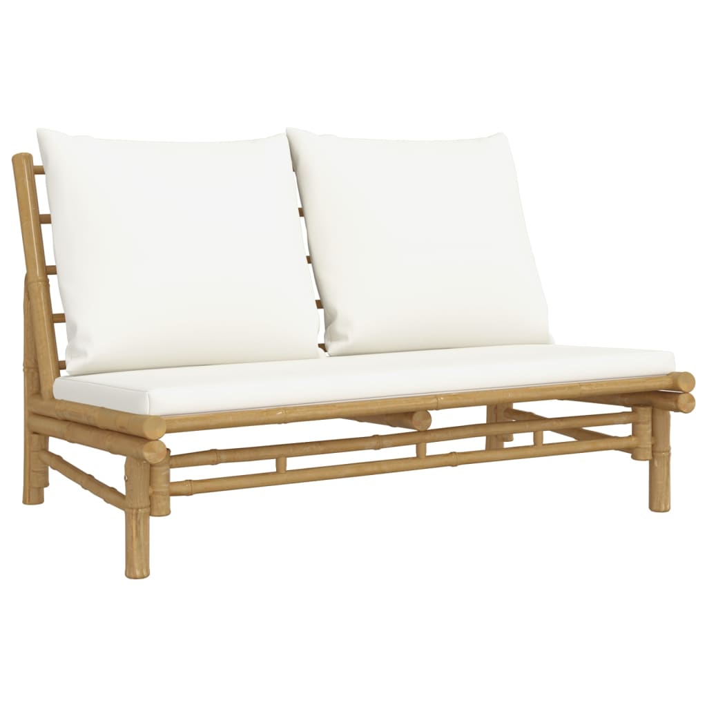 NNEVL 2 Piece Garden Lounge Set with Cream White Cushions Bamboo-4
