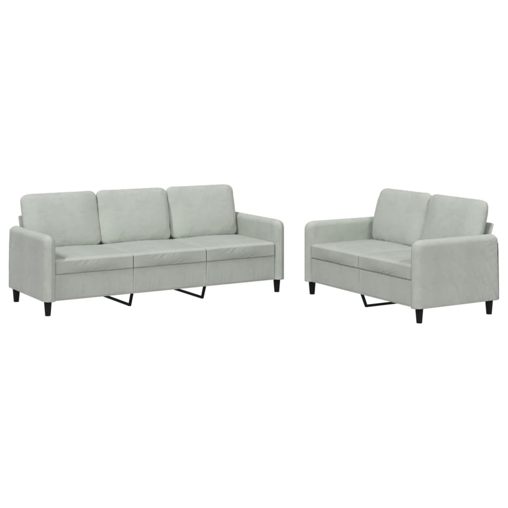 NNEVL 2 Piece Sofa Set Light Grey Velvet-1
