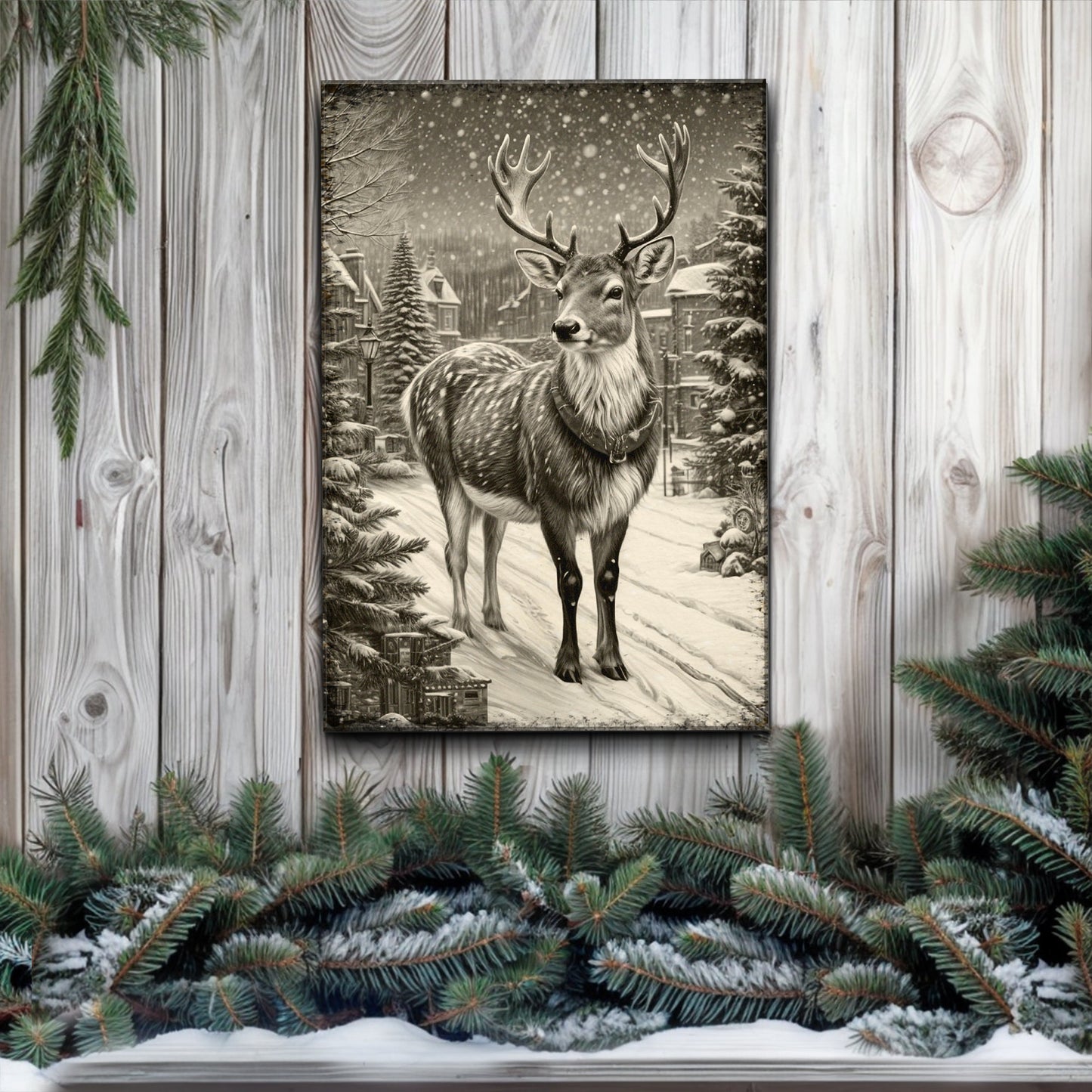 Vintage Winter Deer Christmas Wall Art II-2