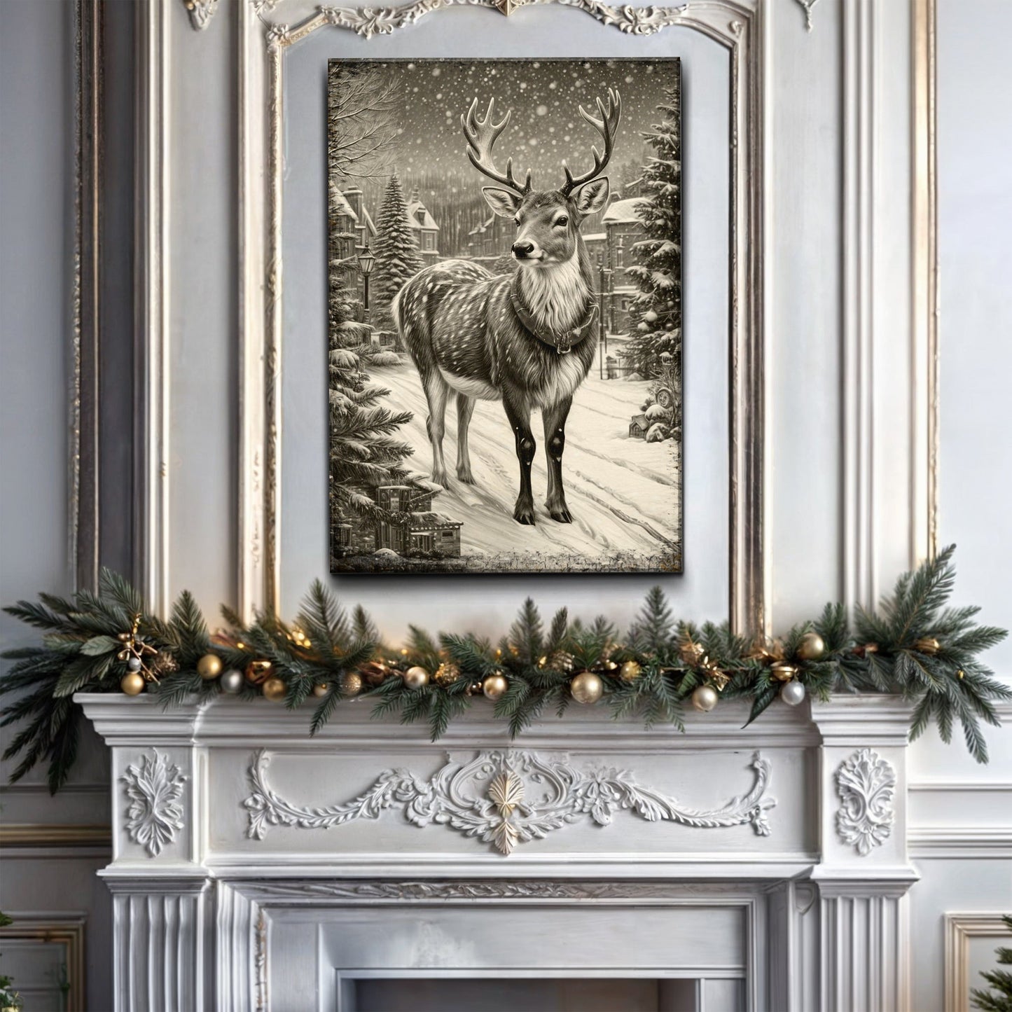 Vintage Winter Deer Christmas Wall Art II-0