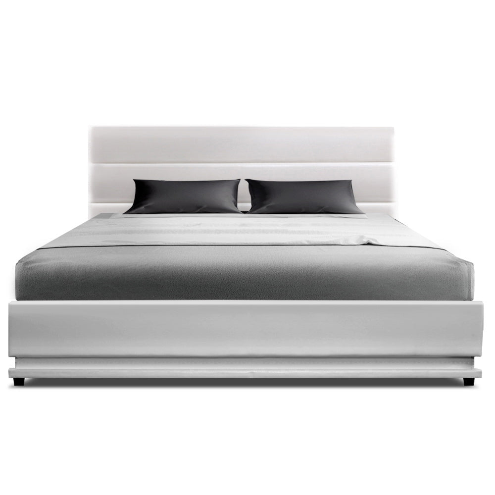 NNEDSZ Artiss Bed Frame Double Size LED Gas Lift White LUMI-2