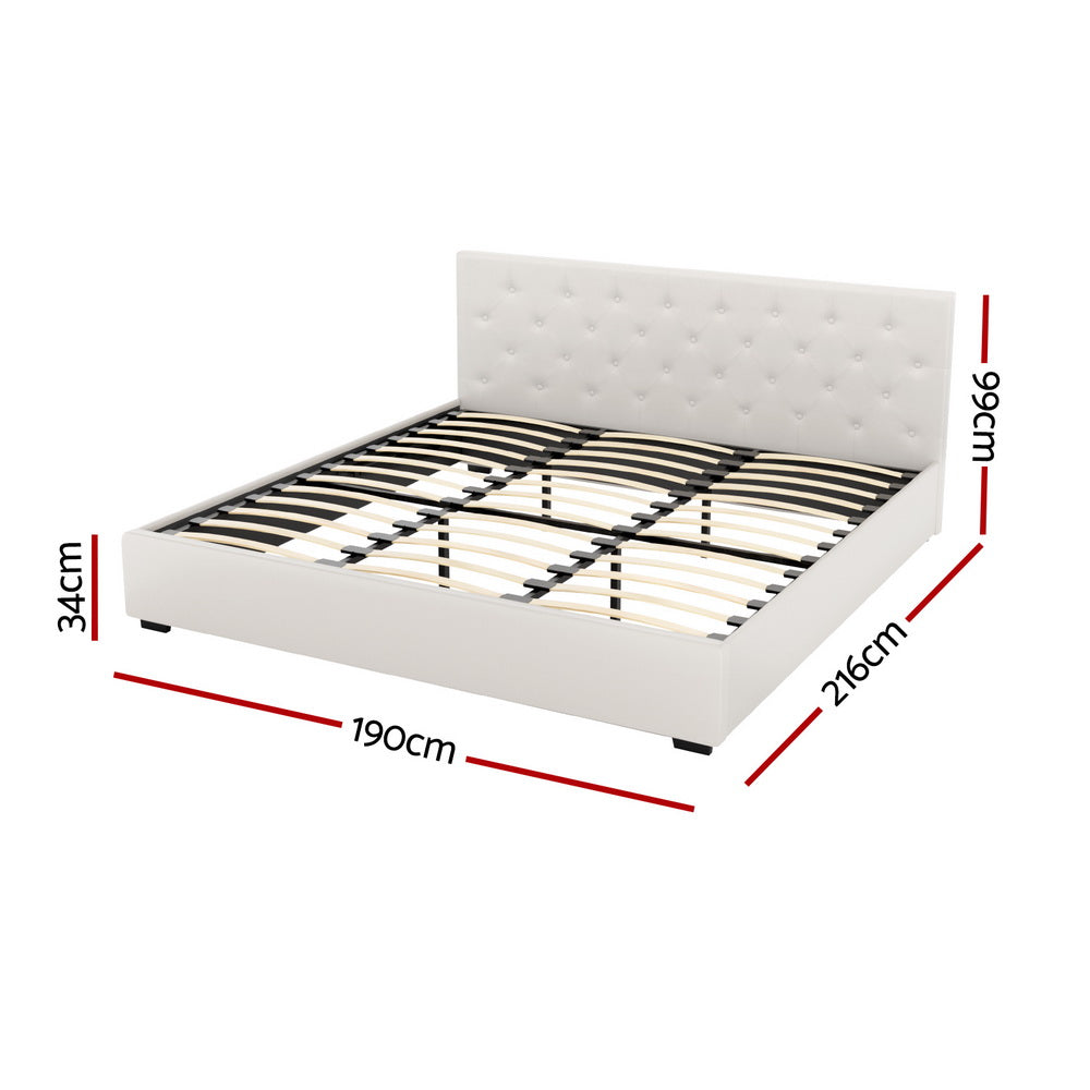 NNEDSZ Artiss Bed Frame King Size Gas Lift Beige VILA-1