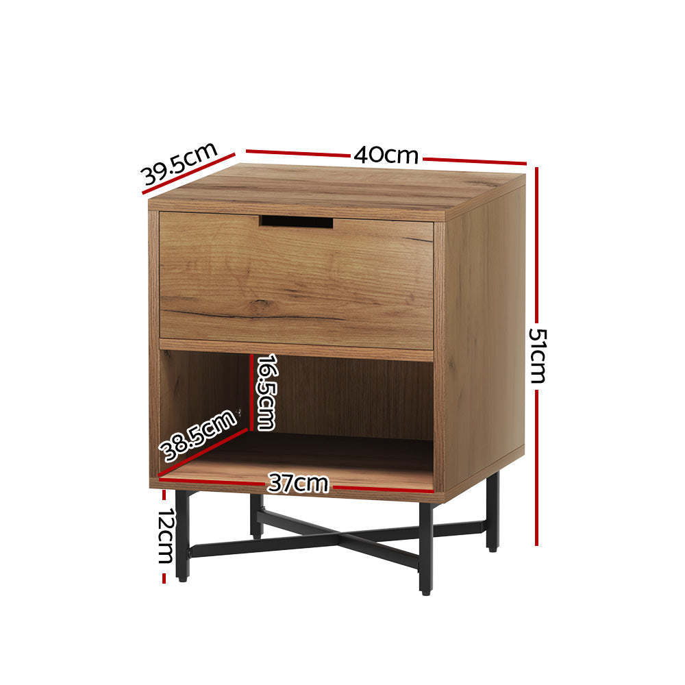 NNEDSZ Bedside Table Drawers Shelf Side Nightstand Storage Bedroom Rust Oak-1