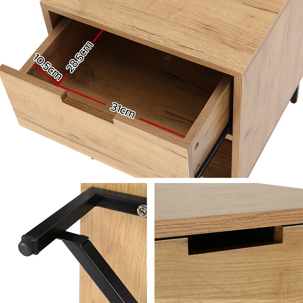 NNEDSZ Bedside Table Drawers Shelf Side Nightstand Storage Bedroom Rust Oak-3