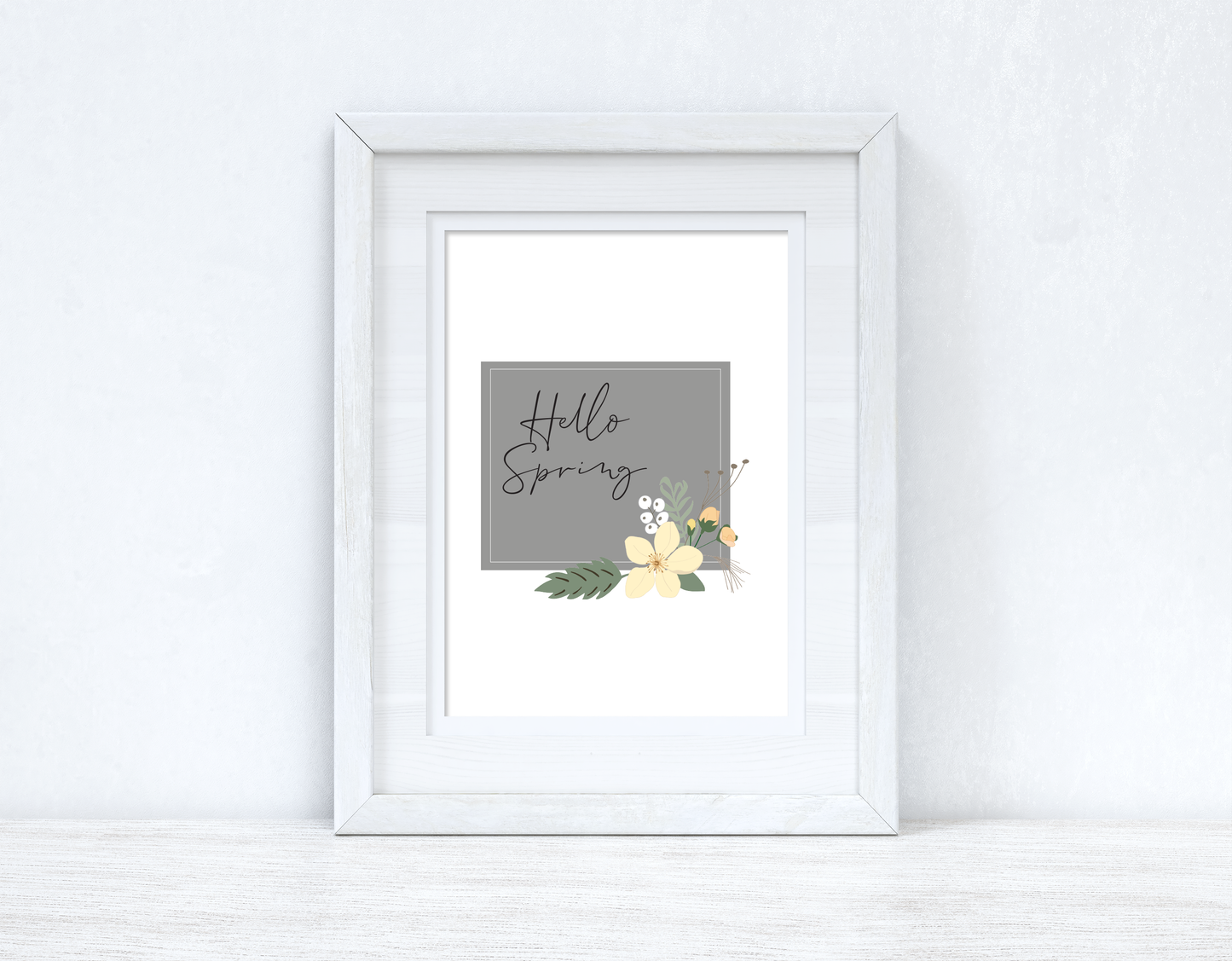 Hello Spring Floral Grey Spring Seasonal Wall Home Decor Print-0